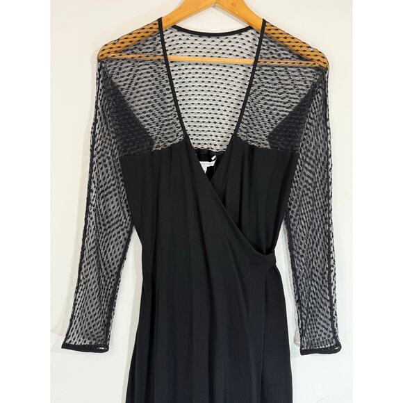 NWT Diane von Fürstenberg Zelda Bis Lace Midi Wrap Dress Silk Black Knit Size M - Picture 6 of 11